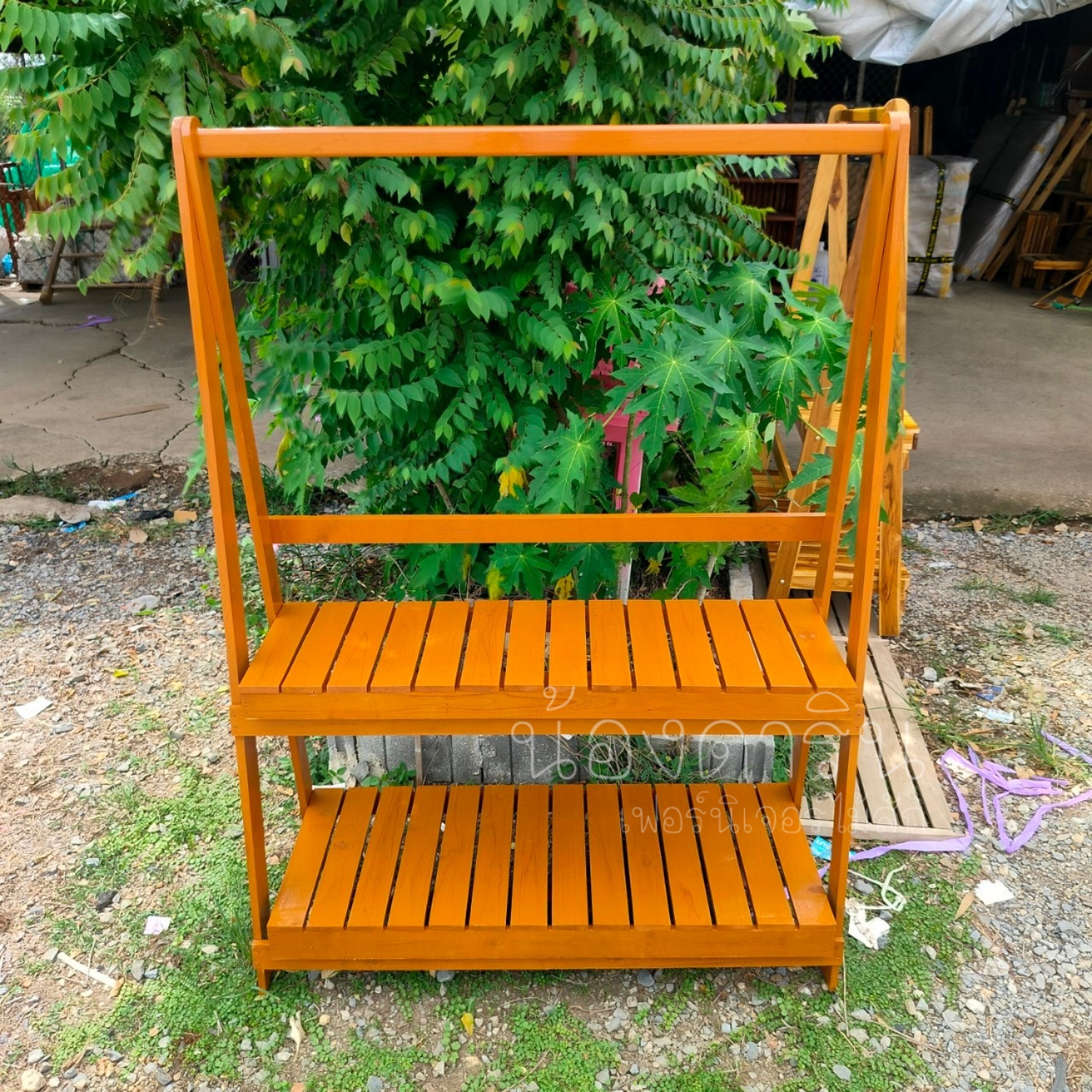 DR ราวตากผ้า ราวผ้าไม้สัก ที่ตากผ้า พับได้ กว้าง115 ซม สูง150*34 ซม ชั้นที่1 ลึก40*38 ซม ชั้นที่2 ลึก30 ซม. สีย้อม-ส้มอิฐ แบบ 2 ชั้นวาง Clothes rack. ราคา 1,190 บาท*ส่งฟรี