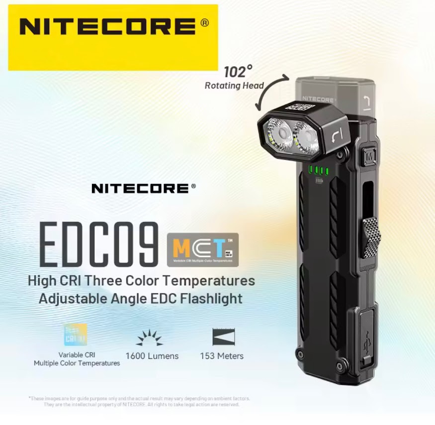 Nitecore Edc09 Edc Flashlight, High Cri Value, Three Color Temperatures 102 ° Adjustable Usb-C Rechargeable Light. Built-In Lithium-Ion Battery. ราคา 1,756 บาท*ส่งฟรี