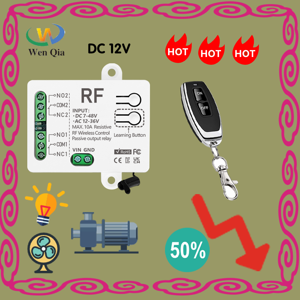 Rf433Mhz Multi-Purpose Wireless Remote Control Transmitter Dc 12V 24V Ac12-36V 2Ch Relay Receiver for Lights, Fans and Motors ราคา 154 บาท*ส่งฟรี