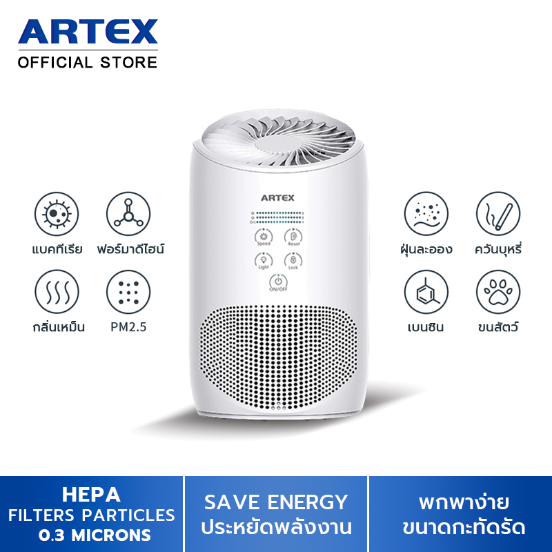 เครื่องฟอกอากาศ Artex เครื่องกรองอากาศ  Air Purifier รุ่น Air-Mini HEPA Carbon Filter กรองฝุ่น PM2.5 ขนาด 12ตรม