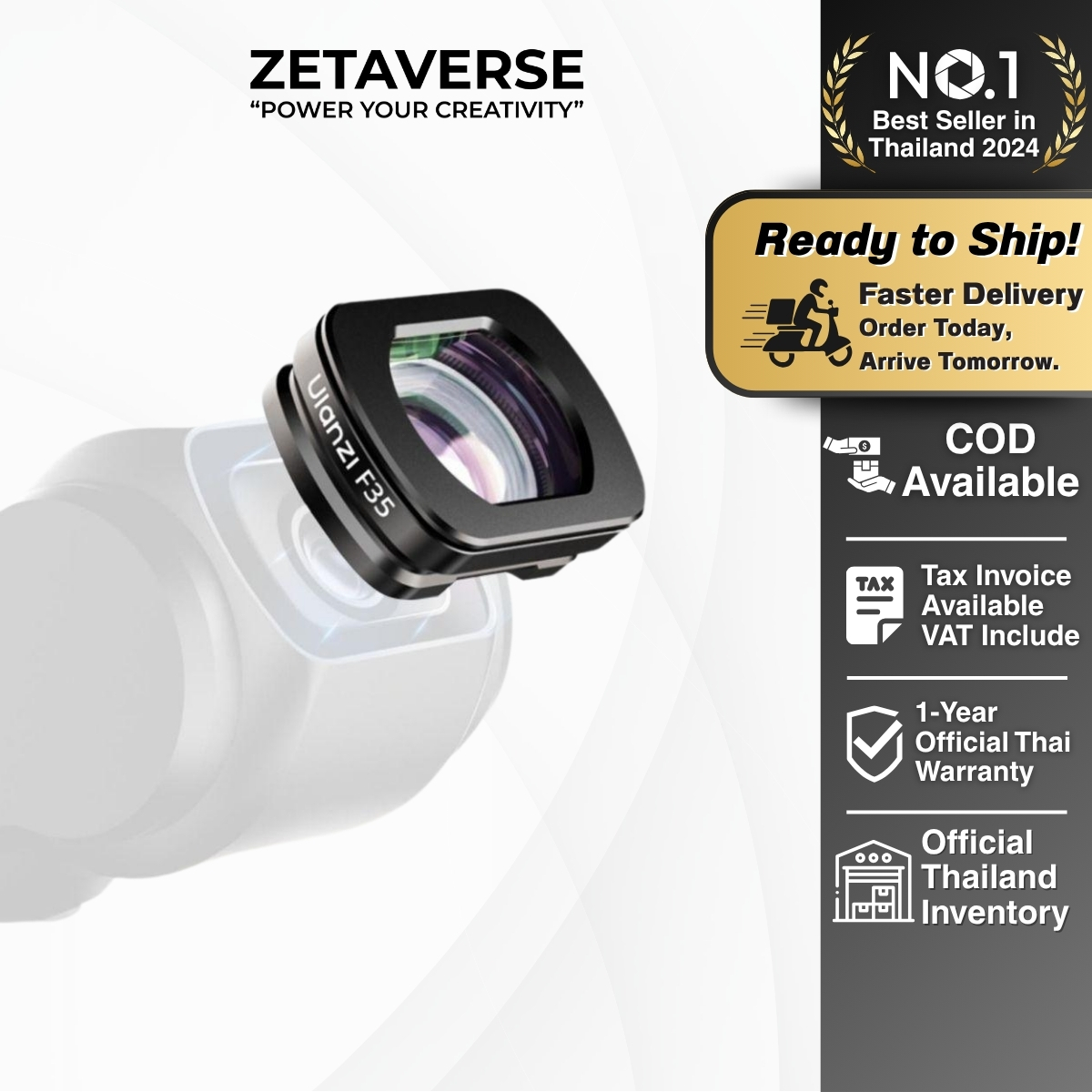 Ulanzi F35 Wide-Angle Lens Camera Lens Wide-Angle Lens with a Wide Angle of up to 112 Degrees for the Dji Osmo Pocket 3 Camera. ราคา 1,199 บาท*ส่งฟรี