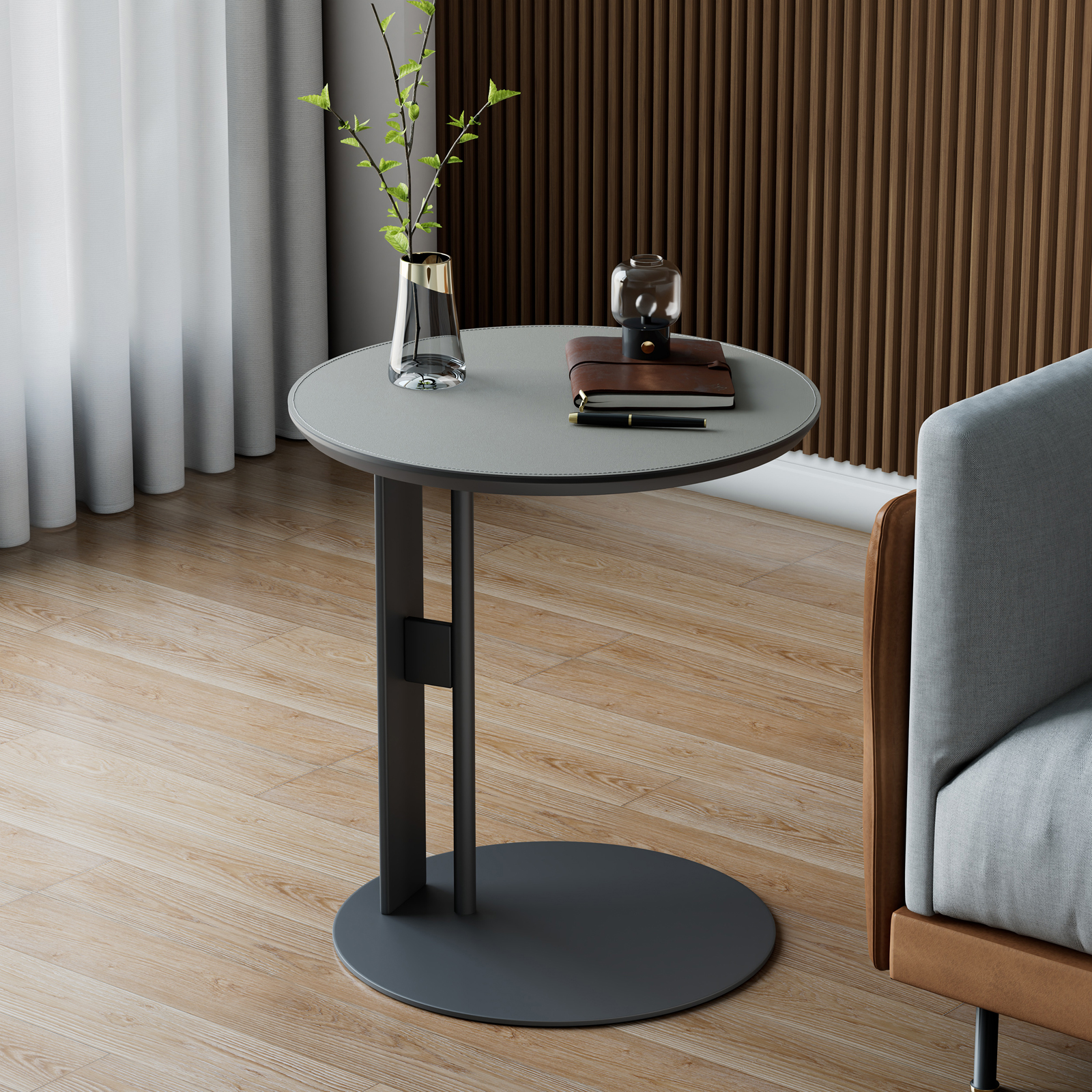 โต๊ะเล็กวางของ โต๊ะเล็ก โต๊ะข้างโซฟา Round End Table C-Shaped Side Table with Microfiber Saddle Leather Tabletop, Couch End Table, Retro Side Table for Living Room, Next to Couch ราคา 2,300 บาท*ส่งฟรี