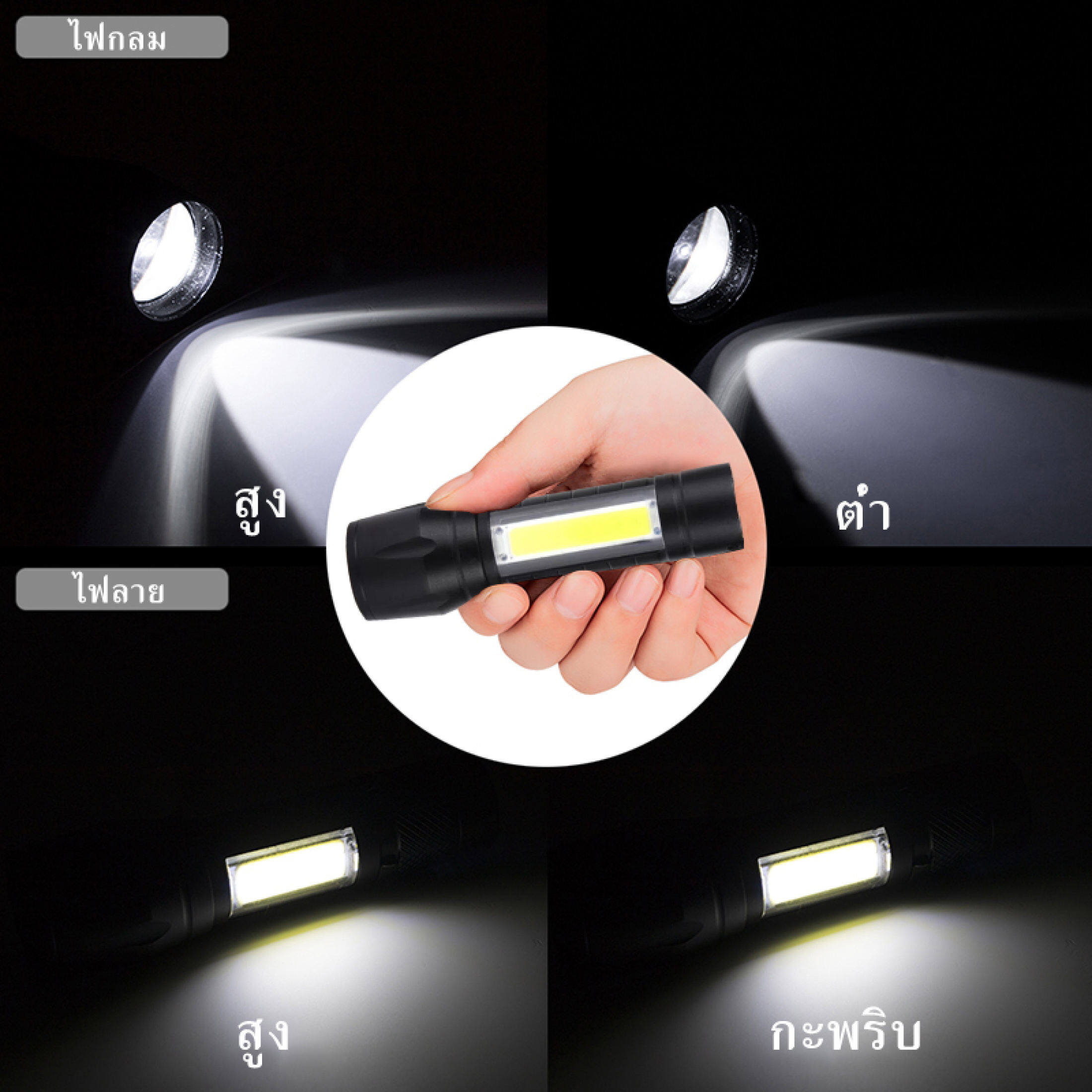 มุมมองเพิ่มเติมของสินค้า LA&A หลอดLED ไฟฉาย ไฟฉายแรงสูง ไฟฉายความสว่างสูง ชาร์จแบตได้ ปรับได้ 3 รูปแบบ ส่องได้ไกล กันน้ำ กันกระแทก Flashlight USB Charger รุ่นT6-002