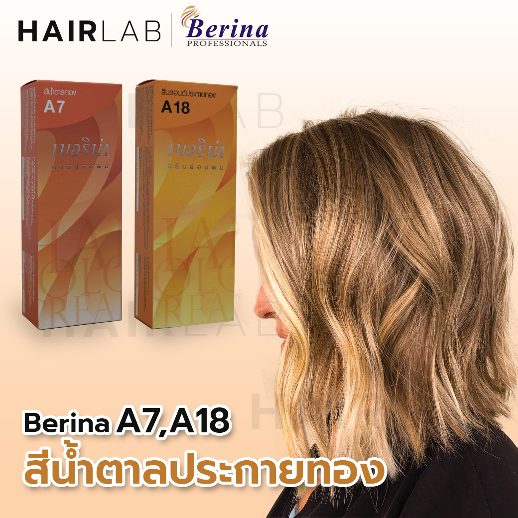 พร้อมส่ง เซตสีผมเบอริน่า Berina Hair Color Set A7+A18 สีน้ำตาลประกายทอง สีผมเบอริน่า  สีย้อมผม ครีมย้อมผม | Lazada.Co.Th