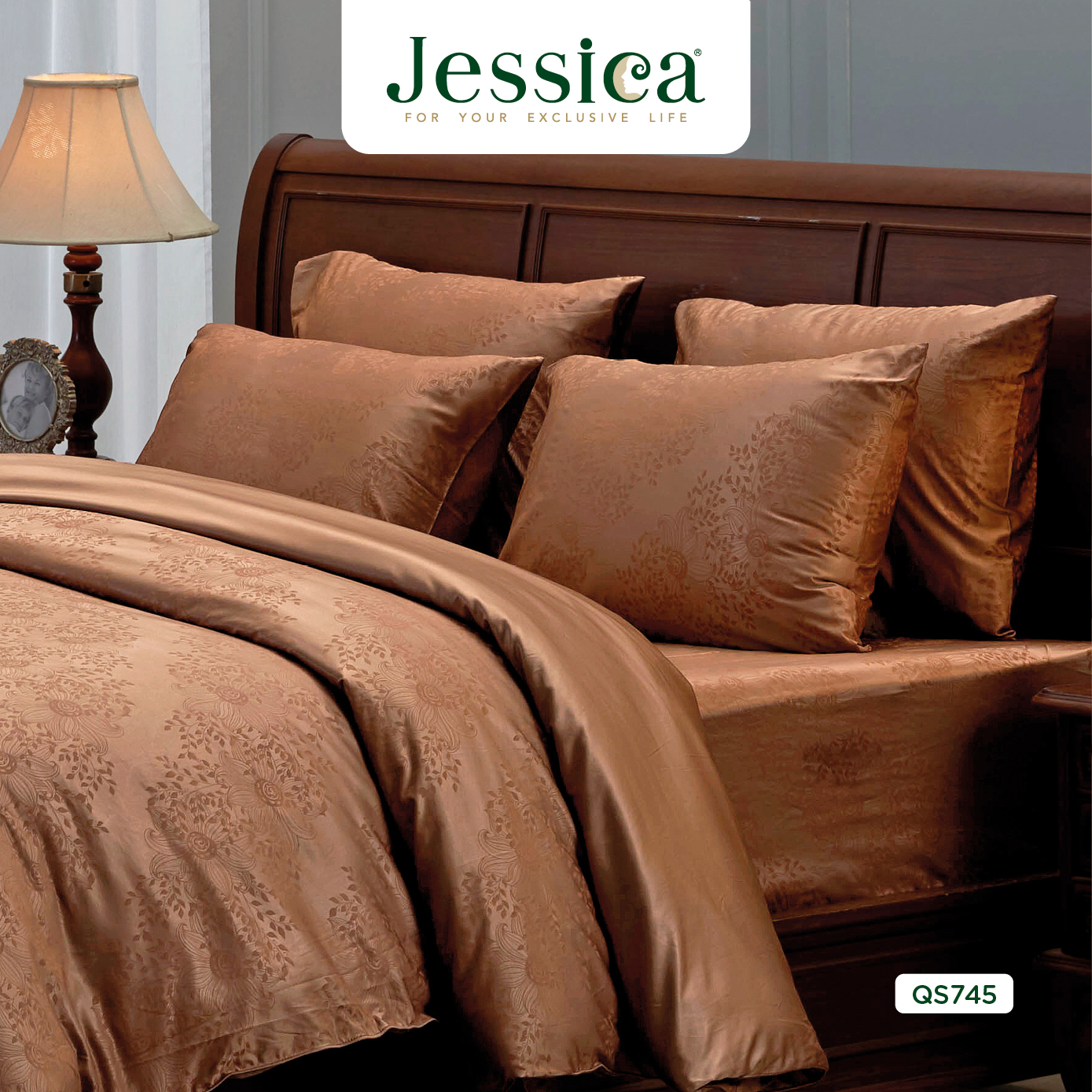 ชุดผ้าปูที่นอนและผ้านวมเกรดพรีเมียม Jessica Jacquard Silk Shine 500 Yarn Qs745 ผ้าทอหรูหรา สามารถป้องกันไรฝุ่นได้ ราคา 1,800 บาท*ส่งฟรี