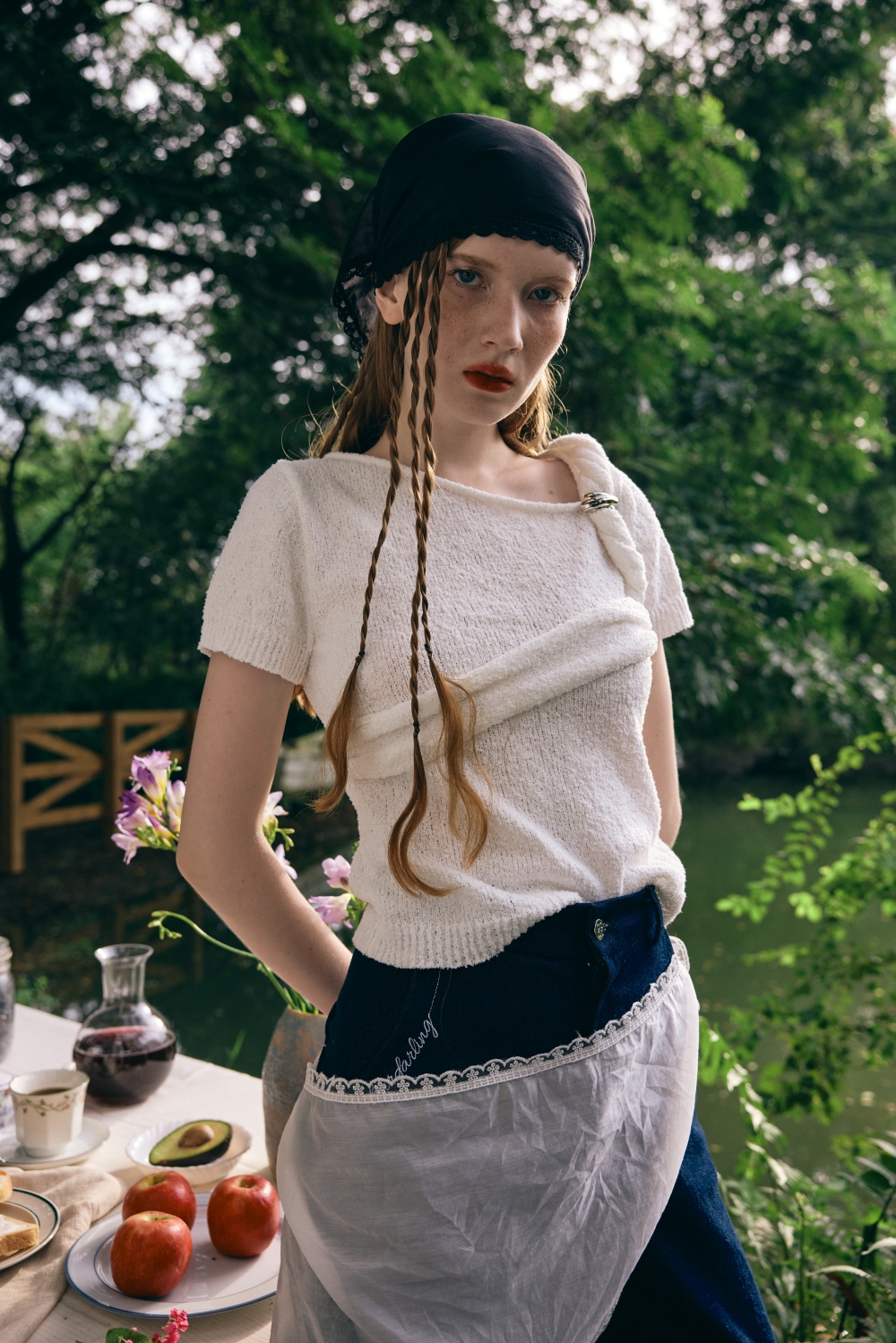 Nice Draped Top (Knit Wear) Short-Sleeved T-Shirt with Draped Design. Decorated with Metal Parts ราคา 1,225 บาท*ส่งฟรี