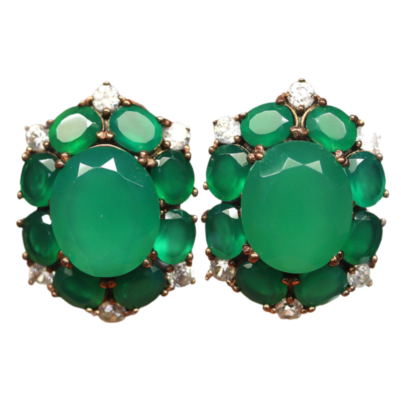 ต่างหูพลอยแท้ โมรา (Green Agate) ล้อม โมรา และ เพทาย-ขาว เงินแท้ 925 ชุบนาค (rose gold) ราคา 3,200 บาท*ส่งฟรี