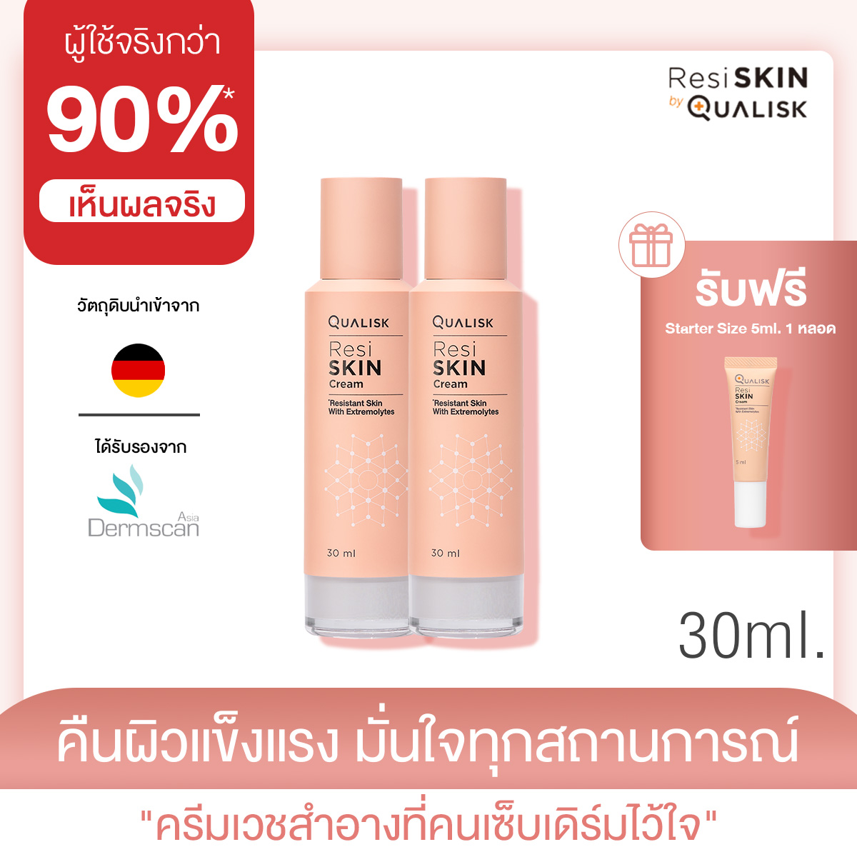 ResiSKIN Cream 30 ml 2 ขวด แถม Starter Size 5 ml 1 หลอด ราคา 2,500 บาท*ส่งฟรี