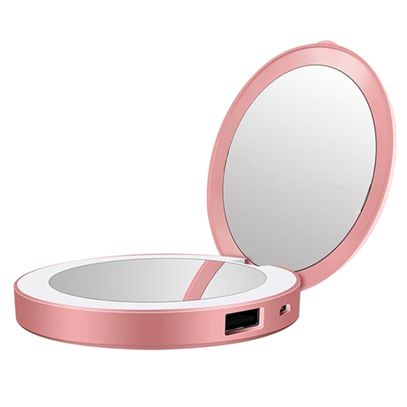 LED Mini Makeup Mirror Hand Held Fold Small Portable USB Cosmetic