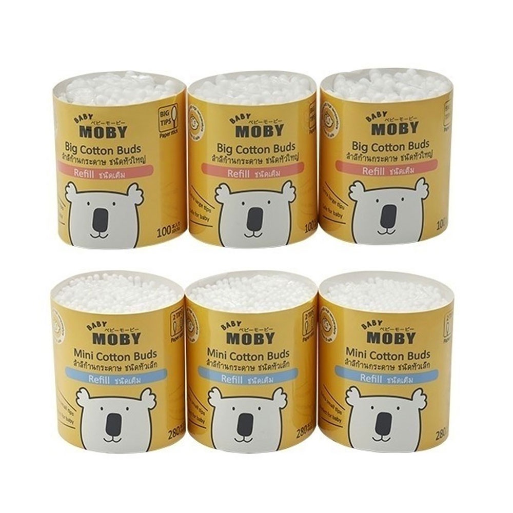 Moby คอตตอนบัตหัวเล็ก คอตตอนบัตหัวใหญ่ คอตตอนบัตก้านกระดาษ ชนิดเติม X3 ราคา 175 บาท*ส่งฟรี