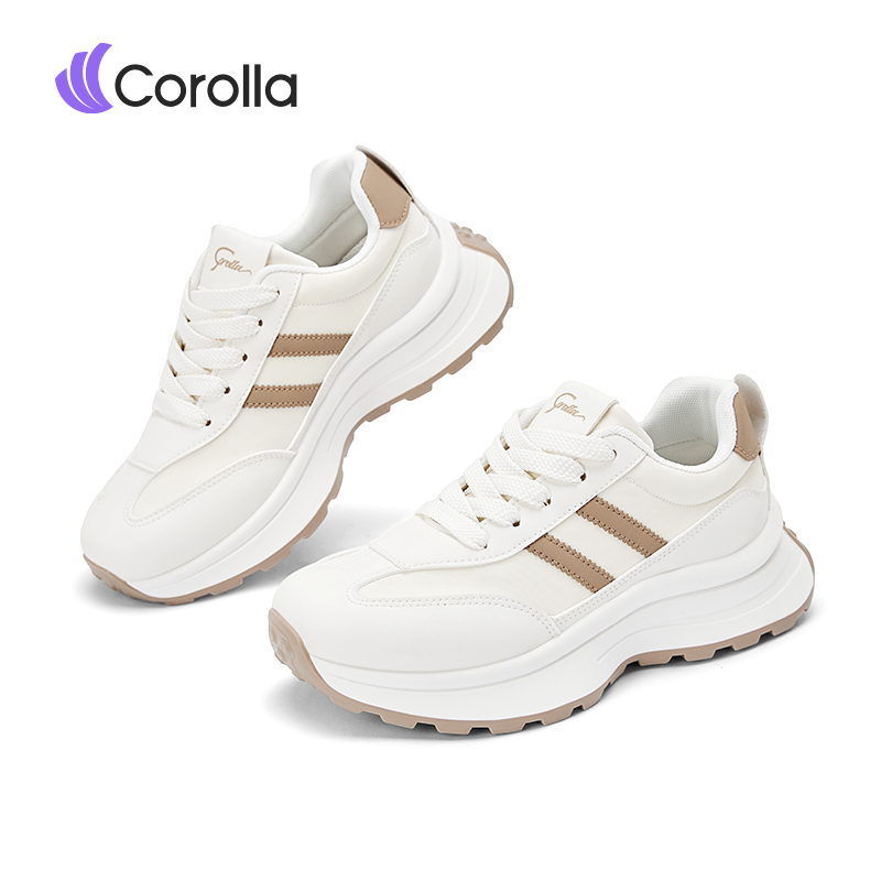 Corolla Leather Shock Absorbing Antibacterial Women's Thick Sole Fashion Sneakers It Is Recommended to Buy a Larger Size. ราคา 459 บาท*ส่งฟรี