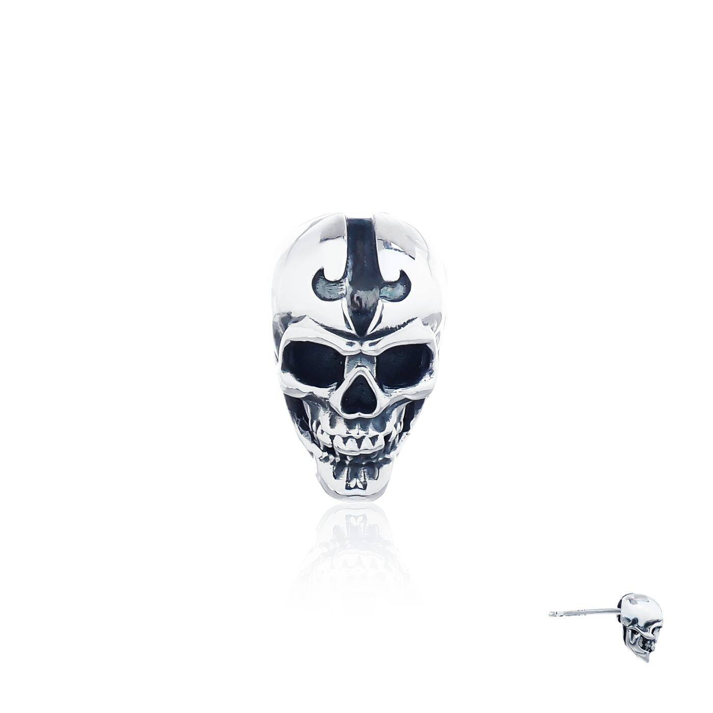The Ultimate Skull - Rebirth - Earring Stud ต่างหูเงินแท้ 925 แบบปักก้าน แกะมือขัดเงา ลายกระโหลก fierce-de-lis **ขายเป็นชิ้น/ข้าง