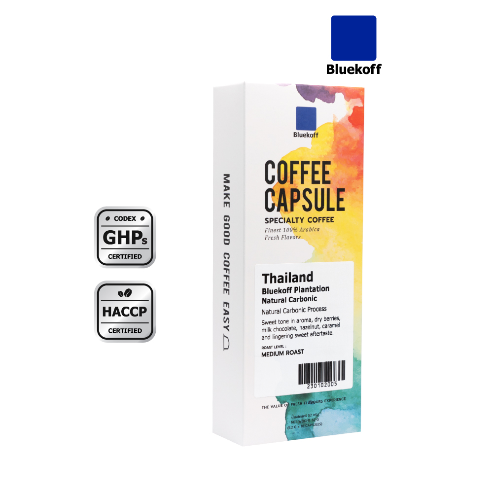 BLUEKOFF กาแฟแคปซูล อราบิก้า 100 % Bluekoff Plantation: Natural Carbonic Capsule (คั่วกลาง) (1กล่อง มี 10 แคปซูล) ราคา 215 บาท*ส่งฟรี