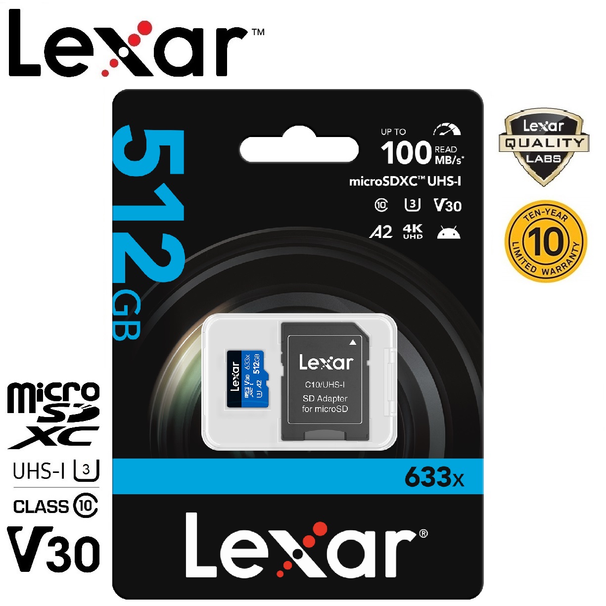 Lexar 512GB Micro SDXC 633x with SD Adapter (100MB/s) ราคา 1,299 บาท*ส่งฟรี