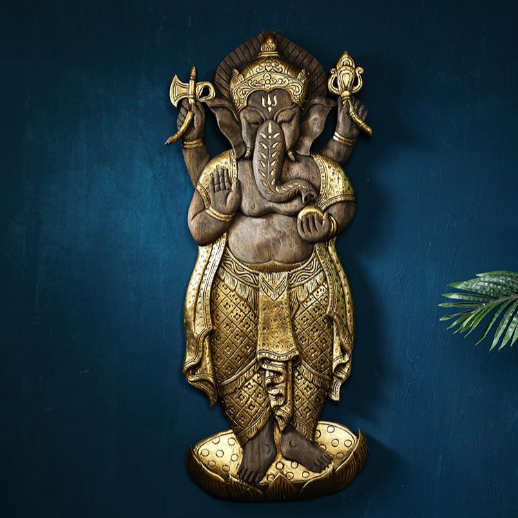 Ganesha plate carved wall mural art living room background Thai club porch wood carving wall painting decors & 3D models Template PSD ราคา 9,999 บาท*ส่งฟรี