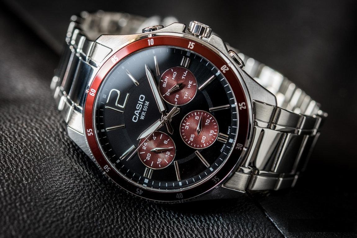 นาฬิกา Casio รุ่น MTP-1374D-5AV นาฬิกาผู้ชาย สายแสตนเลส หน้าปัด สีดำ- แดง  มั่นใจ ของแท้ 100% รับประกันสินค้า 1 ปีเต็ม | Lazada.co.th