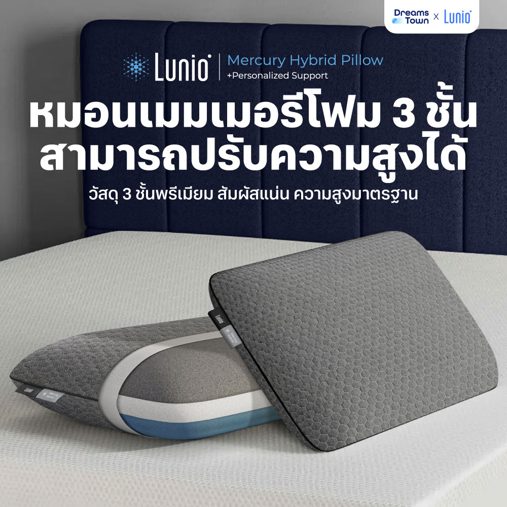 Lunio หมอนเมมโมรี่โฟม ถอดชั้นออกได้ ปรับระดับความสูงได้ ผสาน 3 ชั้นวัสดุเกรดพรีเมียม รุ่น Mercury Hybrid Pillow ราคา 1,790 บาท*ส่งฟรี