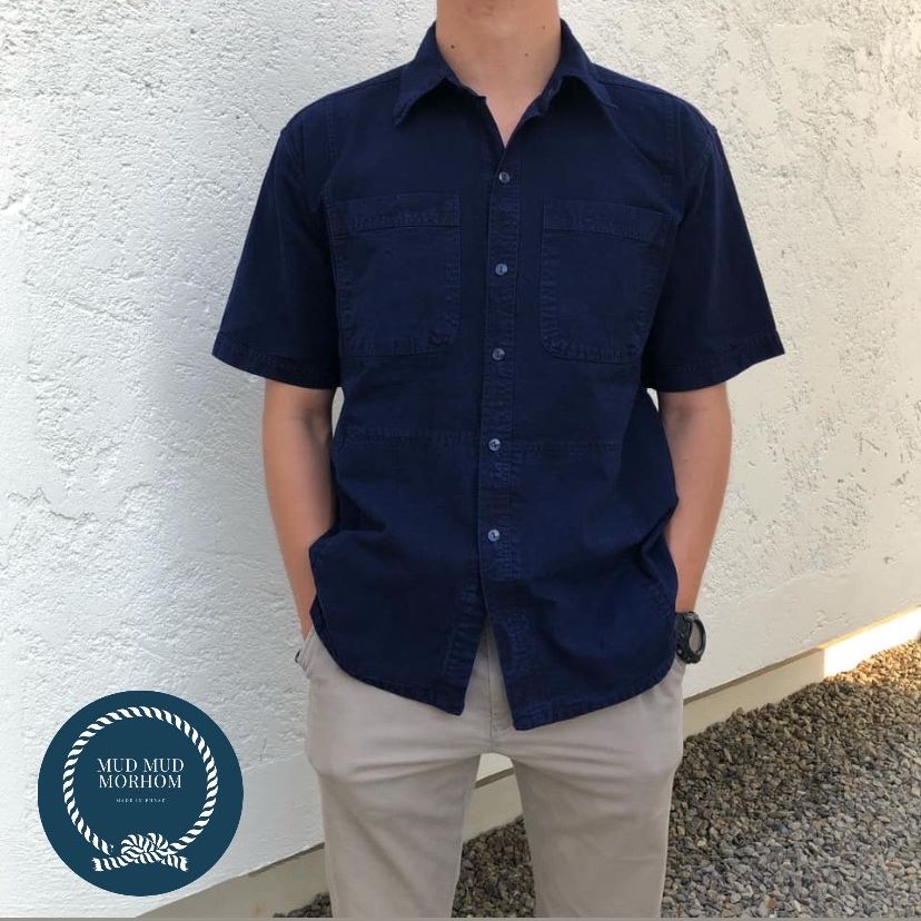 เสื้อหม้อห้อม ม่อฮ่อม  หม้อฮ่อม แพร่ คอปกแขนสั้น อย่างดี