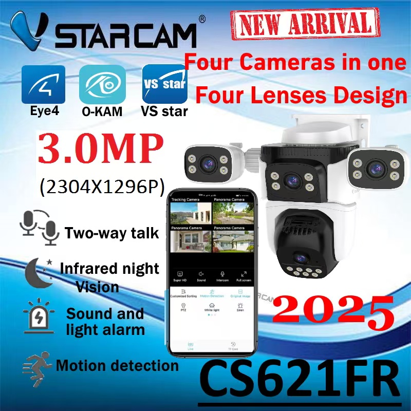 Vstarcam Cs621Fr New (4 Lenses) 2.0Mp Wireless Cctv Camera, Outdoor Camera, Color Image, Has Ai+ Alarm Detector ราคา 1,399 บาท*ส่งฟรี