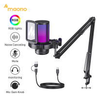 MAONO DGM20 Noise Cancelling RGB Gaming Microphone for PCUSB Condenser Mic for Recording Streamingbroadcast microphone with MuteGainMonitorVolume Control maono gamerwave dm20