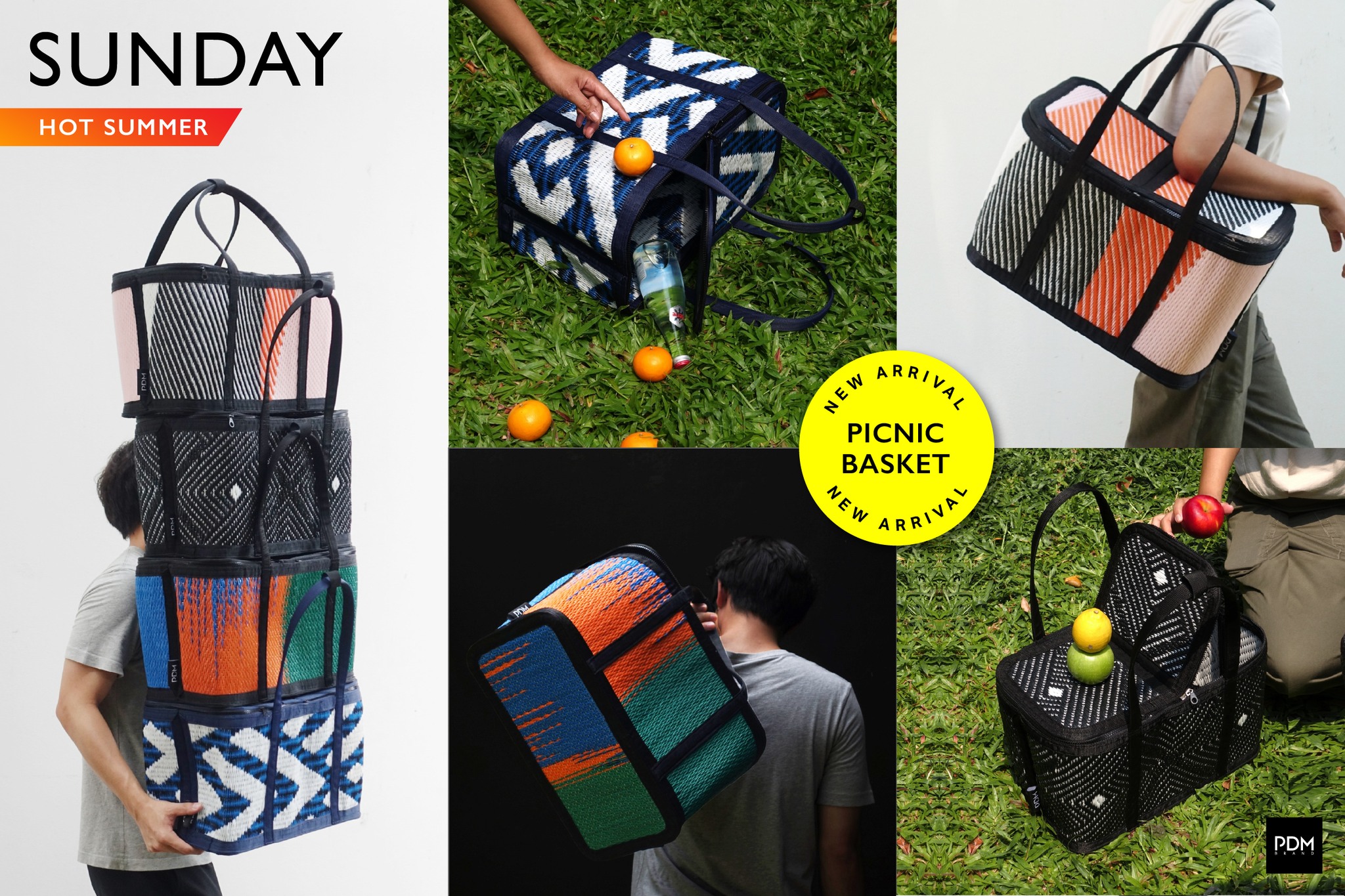 PDM ตะกร้า SUNDAY Basket Picnic 4 ลายใหม่ ตะกร้าเสื่อ ตะกร้าปิกนิก ราคา 1,950 บาท*ส่งฟรี