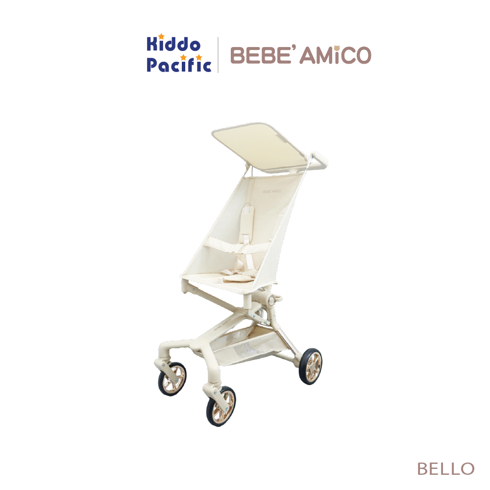 BEBE AMICO S113 BELLO-BEIGE  รถเข็นเด็ก น้ำหนักเบา เบรกคู่แบบกดทีเดียว ล้อหมุน 360 องศา