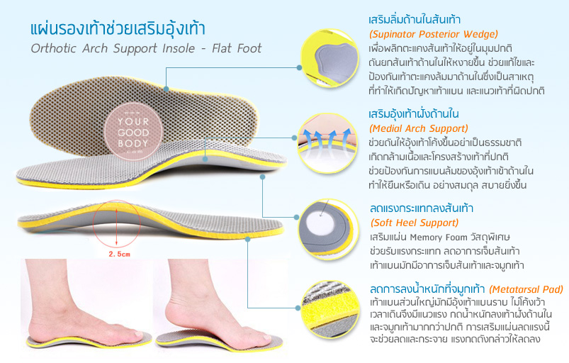 รายละเอียดเพิ่มเติมเกี่ยวกับ YGB แผ่นรองเสริมอุ้งเท้า แก้เท้าแบน แผ่นรองเท้าเพื่อสุขภาพ Orthotic arch st and Flat Foot (1คู่)