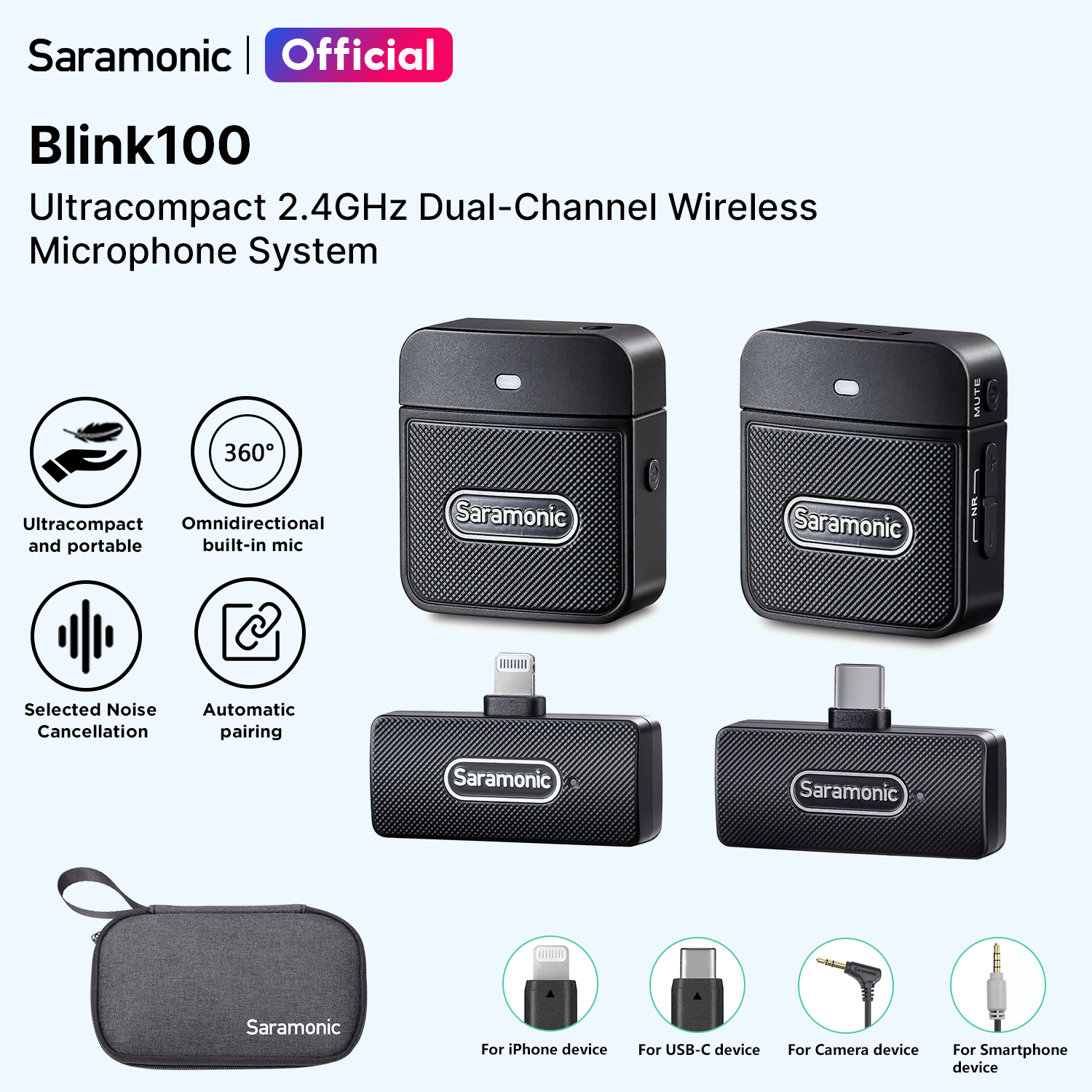 Saramonic Blink100 B1/B2/B3/B4/B5/B6 Wireless Lavalier Microphone Clip-on Noise Cancellation Mic for Vlogging Live Streaming Camera iPhone Android Laptops Youtube TikTok ราคา 2,800 บาท*ส่งฟรี