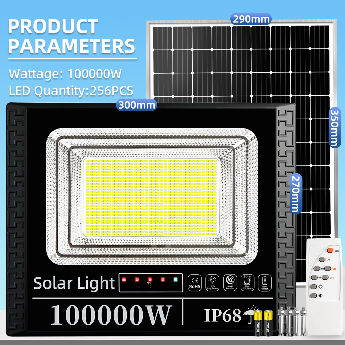 Bingo ไฟโซล่าเซลล์ ซื้อ 1 แถม 1 ไฟถนน โซล่าเซลล์ 80000W 100000W solar cell IP68 กันฟ้าผ่า แสงสีขาว พร้อมรีโมท solar light outdoor