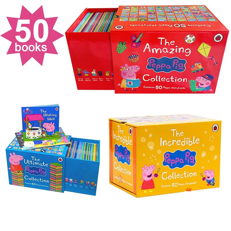 【จัดส่งจากกรุงเทพ】Peppa Pig Box Set 50 Children English Story Book Bedtime Reading Gift เล่ม หนังสือนิทานเปปป้าพิก ฝึกอ่านภาษาอังกฤษ สมุดหนังสือนิทาน หนังสือเด็ก หนังสือภาษาอังกฤษเด็ก มีทั้งหมด 3 ชุด