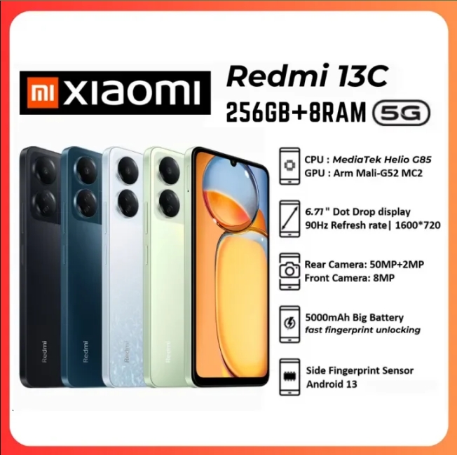[จัดส่งได้ตลอด 24 ชม]Redmi 13C 8+256GB 5000mAh โทรศัพท์แอนดรอยด์ รับประกัน 12เดือน ราคา 2,775 บาท*ส่งฟรี