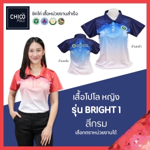 ภาพหน้าปกสินค้าเสื้อโปโล Chico (ชิคโค่) ทรงผู้หญิง รุ่น Bright1 สีฟ้า (เลือกตราหน่วยงานได้ สาธารณสุข สพฐ อปท มหาดไทย อสม และอื่นๆ) ที่เกี่ยวข้อง