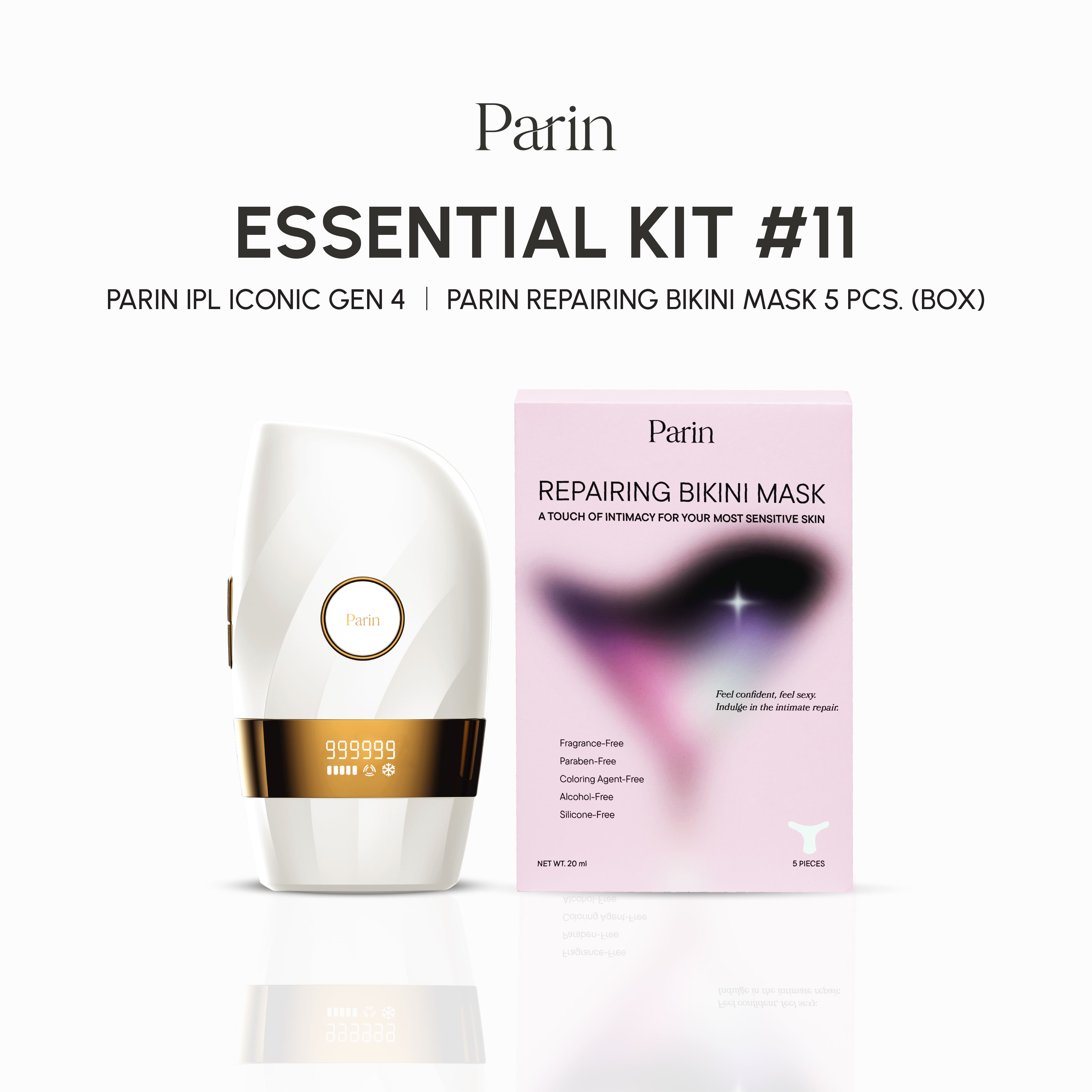 Parin Essential Kit # 11 Duo Pairs to Care for Hidden Areas, Iconic Gen4 Ipl Hair Removal Machine & Bikini Mask, Sister Mask, Reduces Ingrown Hair. ราคา 5,090 บาท*ส่งฟรี