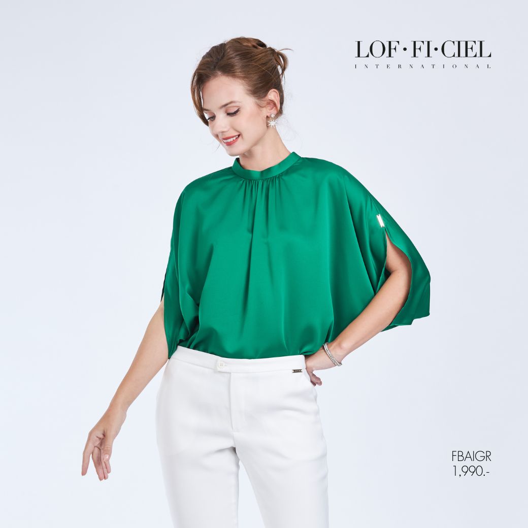 LOF-FI-CIEL Woman's blouse Silk satin เสื้อผู้หญิง ทรงหลวมไม่ต่อแขน สีเขียว FBAIGR ราคา 1,990 บาท*ส่งฟรี