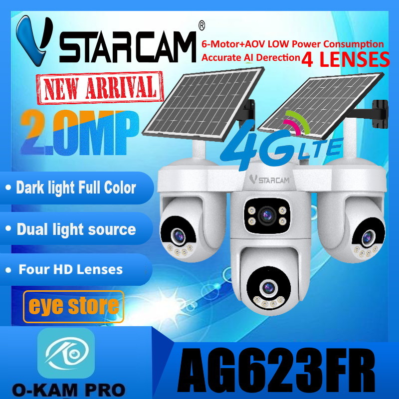 Vstarcam Ag623Fr (4 Lenses - Can Insert 4g Sim) Resolution 2Mp (1296P) Outdoor Wireless Cctv Camera, Color Image, Has Ai+ Alarm, Waterproof, Comes with a Solar Panel. ราคา 1,890 บาท*ส่งฟรี