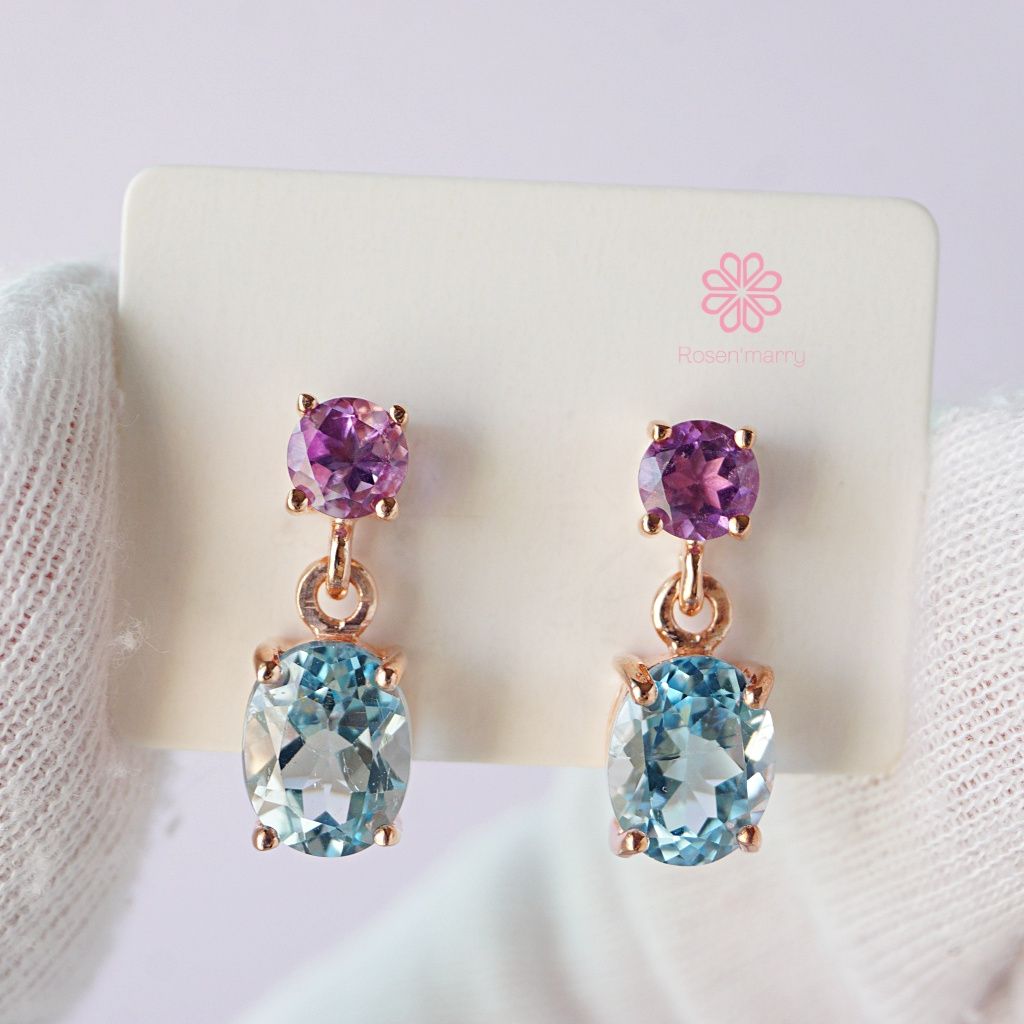 Natural Topaz and Amethyst Drop Earrings Sterling Silver 925 Gift for her , Birthday Gift , Birthstone ราคา 1,820 บาท*ส่งฟรี