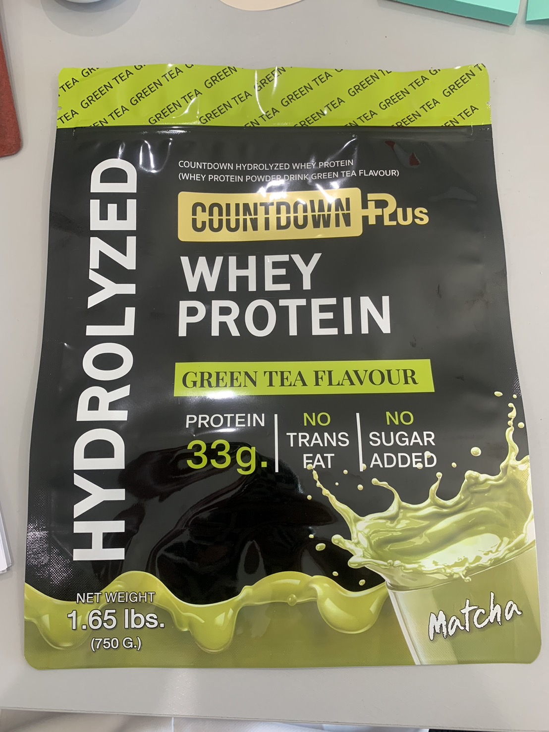 [COUNTDOWN PLUS เวย์โปรตีน ไฮโดรไลเซท รสชาเขียว 750g.] ไฮโดรเวย์ ไม่มีแลคโตส Whey Protein Hydrolyzed หอม อร่อย ชงง่าย ละลายไว โปรตีน 33g. แพ้นมวัวทานได้ ราคา 999 บาท*ส่งฟรี