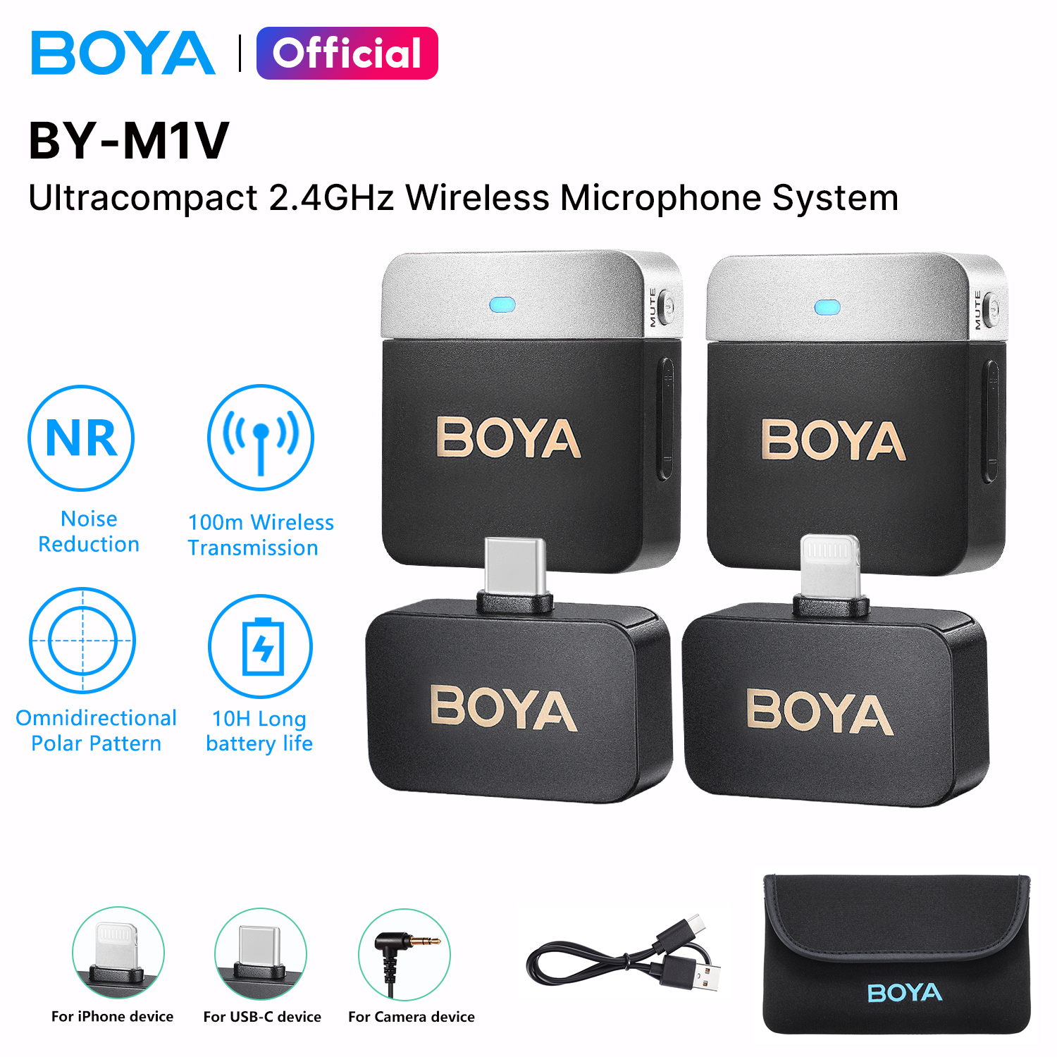 BOYA BY-M1V Wireless Microphones Lavalier Lapel Mic RX/RXD/RXU Port Noise Cancellation Mini Mic for Vlogging Live Streaming Android iPhone iPad Tablet DSLR Camera Camcorder iPhone15 YouTube TikTok ราคา 1,259 บาท*ส่งฟรี
