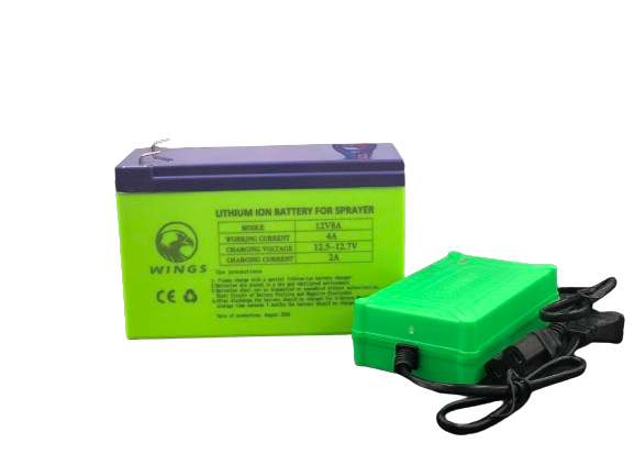 WINGS แบตเตอรี่ลิเธียมและสายชาร์จ 12v 8ah เครื่องพ่นยา แบตเตอรี่  แบตสำรอง Lithium-ion Battery เครื่องพ่นยา ฉีดยา พ่นยาแบต