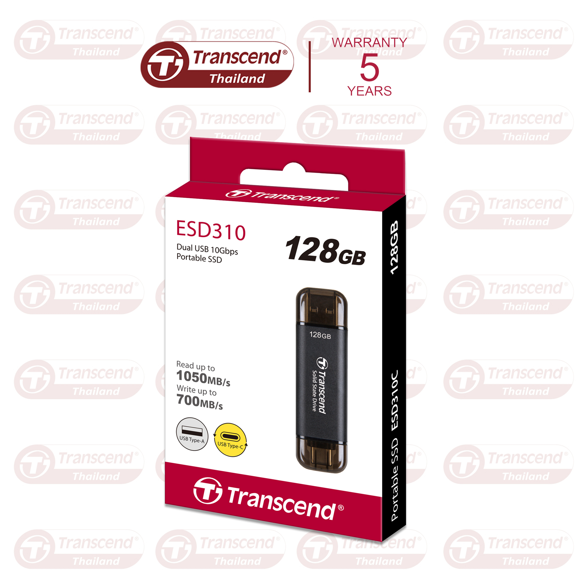 External SSD smallest 128GB : ESD310C Type-A and Type-C connectors : Transcend - รับประกัน 5ปี - มีใบกำกับภาษี ราคา 990 บาท*ส่งฟรี