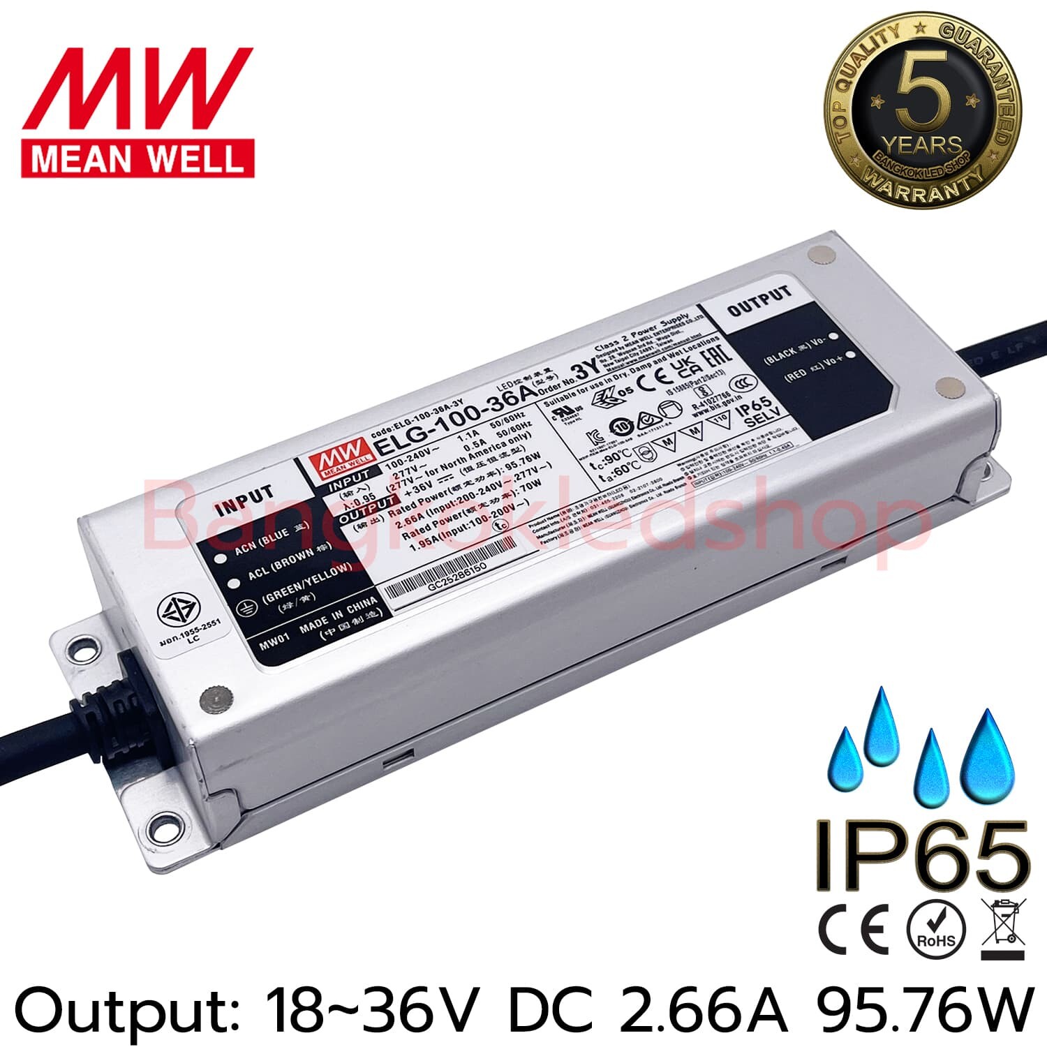 ELG-100-36A Mean Well  Mean Well LED Driver, 36V Output, 100W
