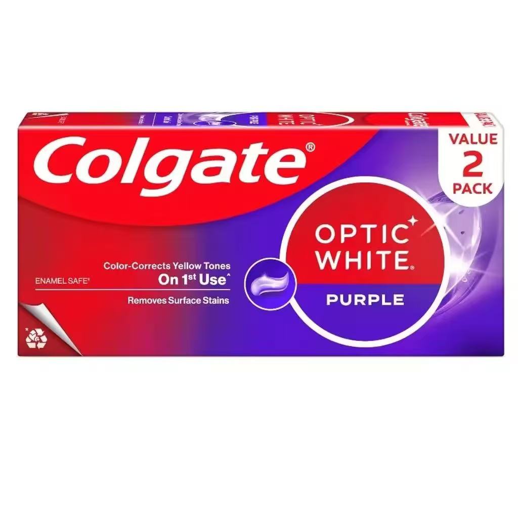 Colgate (Double Pack) Toothpaste, Purple Color, Optic White Purple, Size 100X2 Grams.