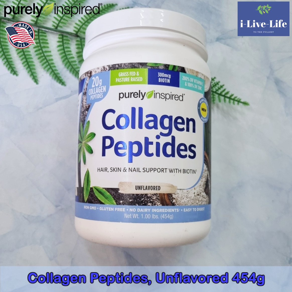 คอลลาเจน เปปไทด์ ชนิดผง Collagen Peptides, Unflavored 454g - Purely Inspired ราคา 2,485 บาท*ส่งฟรี