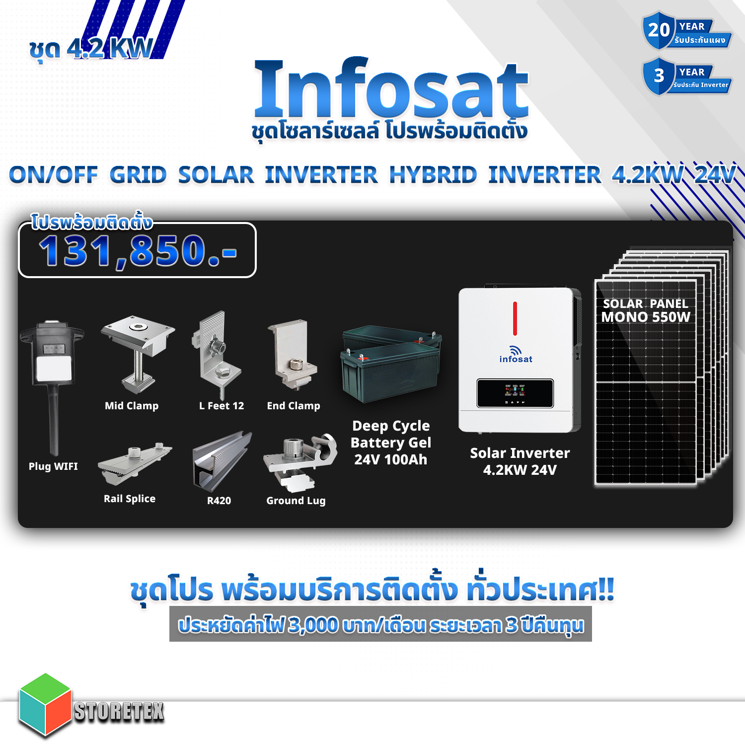 ON/OFF Grid Solar HYBRID 4.2KW with 24V 100AH Battery Deep Cycle