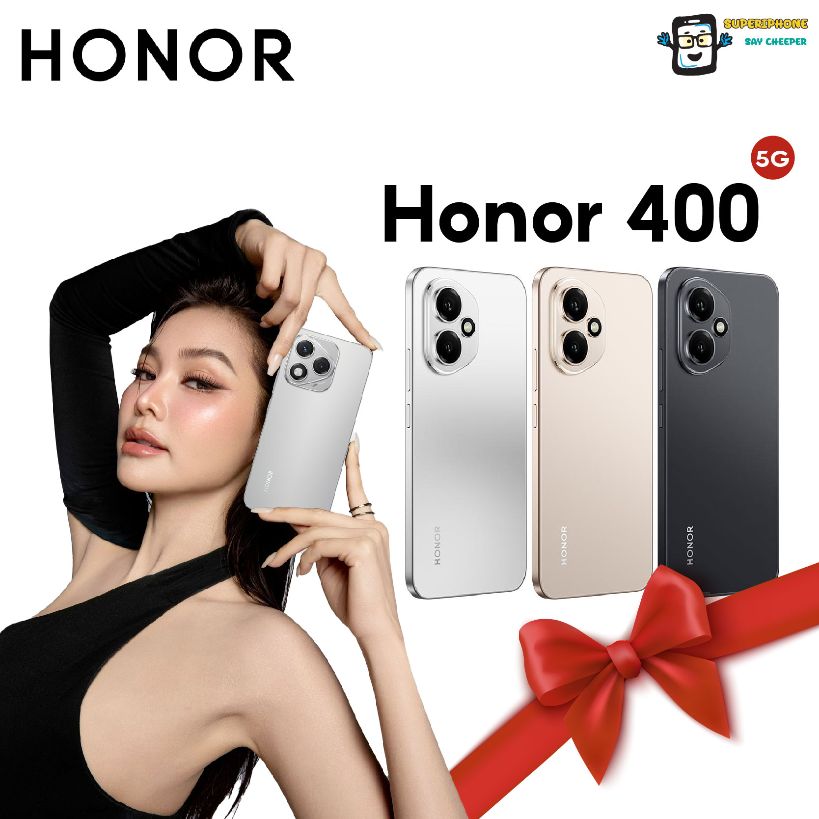 Honor 400 รุ่น 5G (12+256GB)จอ 6.55 l กล้อง AI ล้ำสมัย ราคา 12,719 บาท*ส่งฟรี