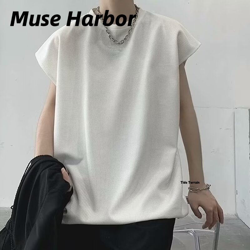 Muse Harbor เสื้อกล้ามแขนกุดวาฟเฟิลด์สีพื้นหนักสไตล์อเมริกันสำหรับผู้ชายเสื้อยืดแขนกุดสำหรับออกกำลังกายแบบใหม่ใส่ด้านนอกผู้ชาย ราคา 45 บาท*ส่งฟรี
