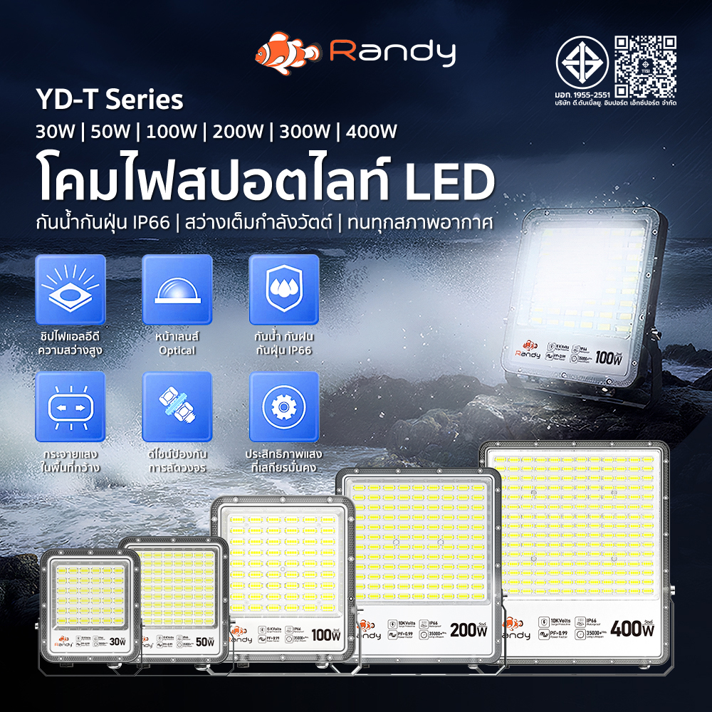 [3Free1] Randy Slim Spotlight 220V, Top Model, Super Bright, Surge Protection 6Kv&10Kv, Ip66, 3-Year Warranty. ราคา 1,790 บาท*ส่งฟรี