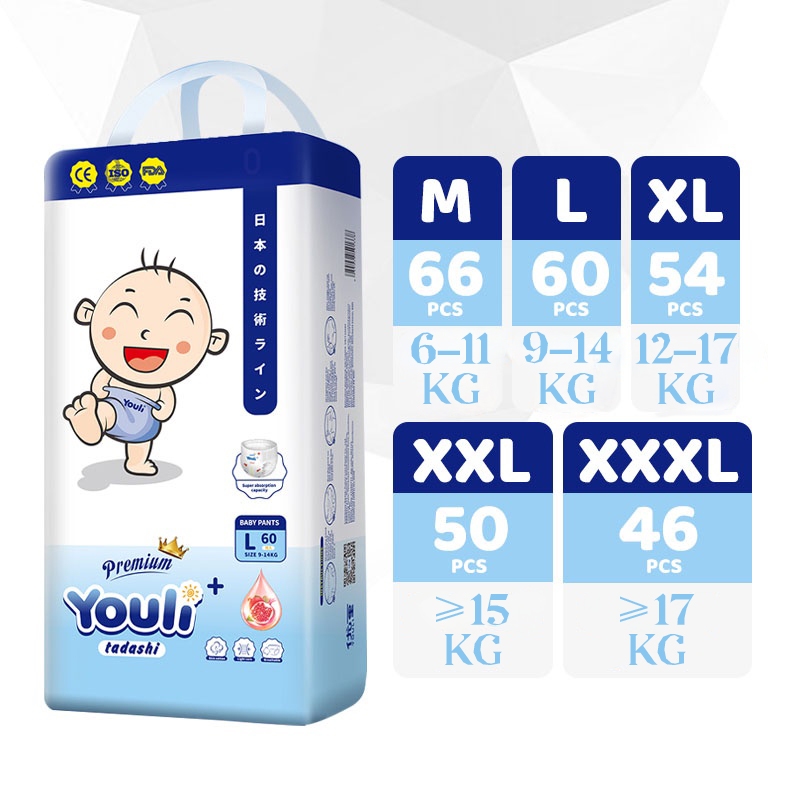 Youli Baby Pampers, Ready-Made Baby Diapers, Baby Pants Xxxl/Xxl/Xl/L/M, Baby Diapers, Pants-Style Diapers Diaper Pants