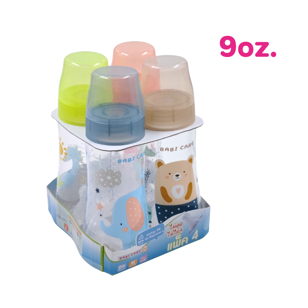 (แพ็ค4ขวด) ขวดนมBABI CARE เบบี้แคร์ คอแคบ 5/9 oz. มาพร้อม(จุกนมไม่ดูดไม่ไหล)*แพ็คสุดคุ้ม*