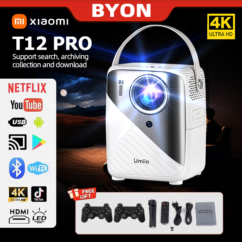 【New】Xiaomi T12 Pro Portable Gaming Projector 4K Full HD โปรเจคเตอร์ 180ANSI Built-In Android HDMI/USB รองรับการเชื่อมต่อโทรศัพท์มือถือ Android/iOS โปรเจคเตอร์เกม ด้ามจับเกมฟรี ในตัว Netflix Youtube Google Projector ราคา 2,549 บาท*ส่งฟรี